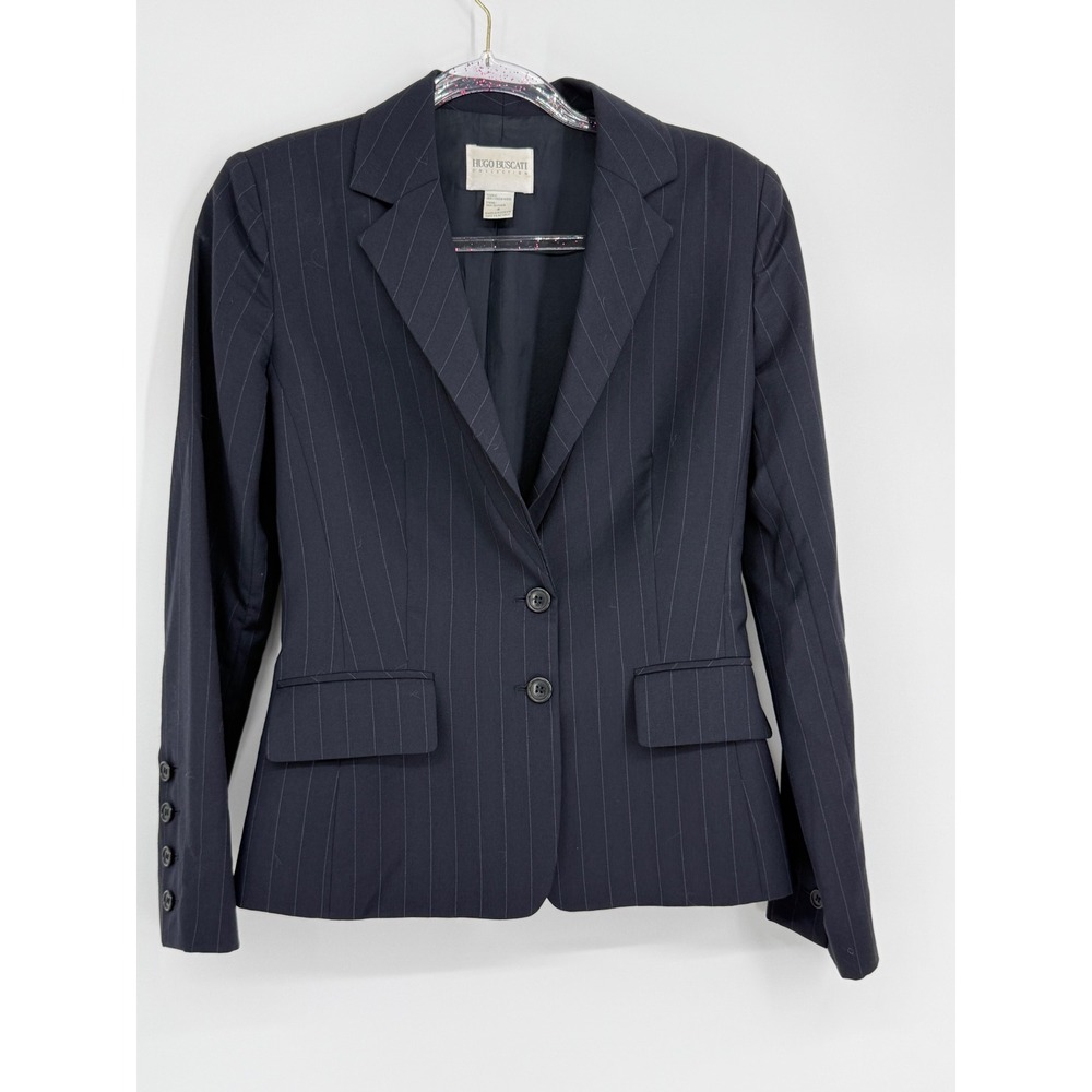 Hugo Buscati Collection Navy Pinstripe 100% Virgin Wool Blazer Jacket Sz 4
